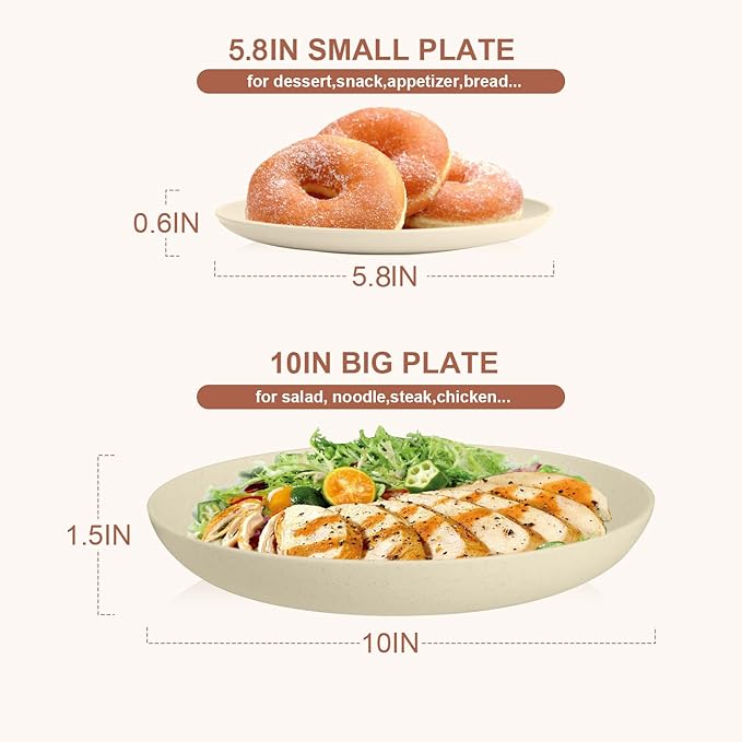 Wheat Straw Dishes Set Service for 8, Reusable Plastic Dinnerware Set 32 PCS, Kitchen Plates and Bowls sets, Unbreakable Microwave and Dishwasher Safe Camping Dishes for RV, Outdoor - Beige