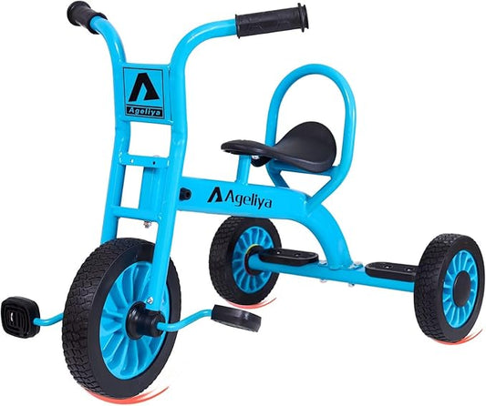 Kids Tricycle for Preschool Ages 3+, Ideal Outdoor Playground & Daycare Yard Trikes, Durable Metal Pedal Trike Gift for Boys and Girls, Sturdy Carbon Steel Frame, Inflation-Free Rubber Wheels