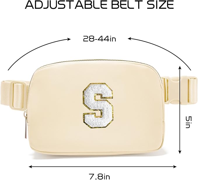 Gitus Birthday Gifts for 8 9 10 11 12 13 Year Old Girls Personalized Fanny Pack Crossbody Bags with Initial Letter Patch Belt Bag for Teen Girls Cute Trendy Stuff Travel Essentials (Beige-S)