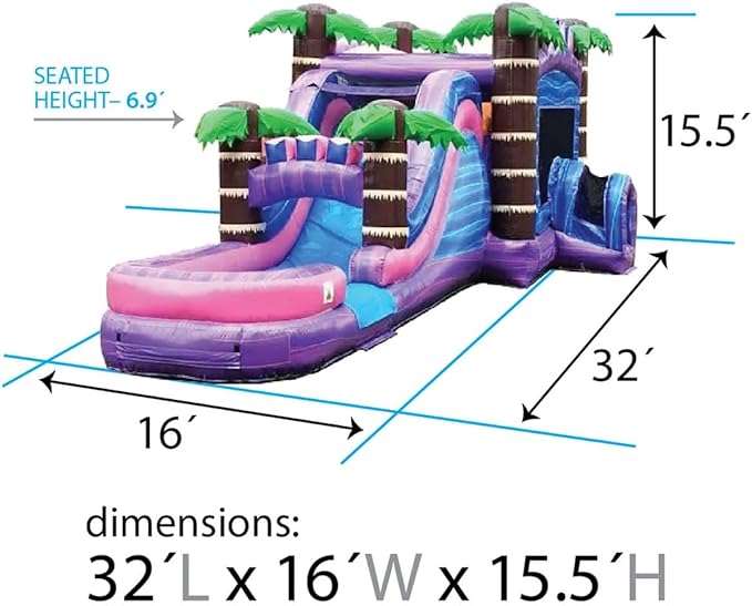 TentandTable Inflatable Bounce House Water Slide for Kids 5-12 Large, Commercial Grade Mega Bouncy Castle for Adults, Jump House, Includes Electric Air Blower, 32' L x 16' W x 15' H, Purple Marble