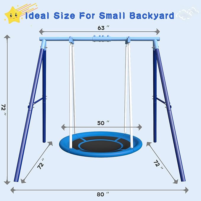 Waterproof 50-Inch Saucer Swing with Frame, 600 lbs Heavy-Duty Metal A-Frame for Outdoor Use, Stabilizer & Large Swing Range Design with Easy Assemble Swing Sets for Backyard for Kids & Adults