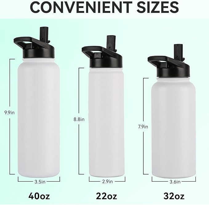 DOMICARE 32 oz Insulated Water Bottle Bulk, Vacuum Insulated Stainless Steel Sports Water Bottle with Straw Lid & Spout Lid, Leakproof, Reusable - Travel, Camping, Bike, White (8 Pack)