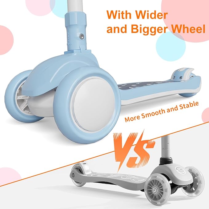 Kick Scooter Kids with LED Lighted Wheels and 3 Adjustable Height, Lean-to-Steer & Widen Anti-Slip Deck, 3 Wheel Scooter for Boys & Girls Up to 110 Lbs