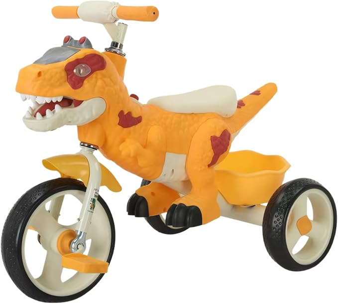 Dinosaur Kids Tricycle for Rider, Toddlers 2-6 Years - Trike Bike with Music, LED Lights, Storage Basket & Rubber Wheels | Indoor/Outdoor Big Wheels Bike Gift for Boys & Girls (Yellow)