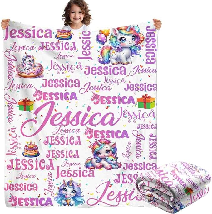 Custom Baby Girl Blanket with Name Personalized Cute Blanket Customized Soft Throw Blanket for Newborn Toddler Teens Baby Shower Birthday