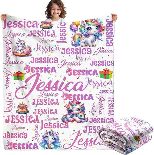 Custom Baby Girl Blanket with Name Personalized Cute Blanket Customized Soft Throw Blanket for Newborn Toddler Teens Baby Shower Birthday