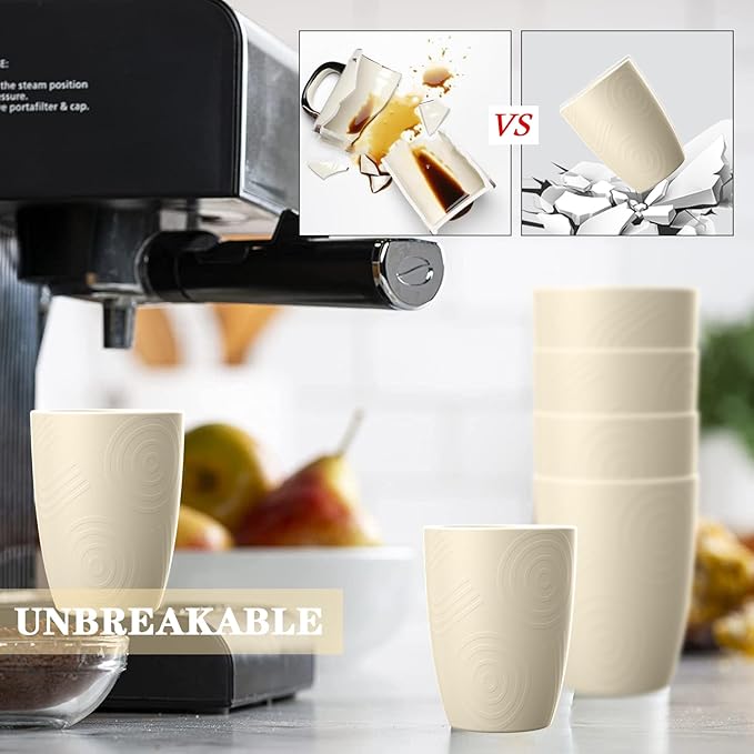 Homienly Wheat Straw Cups, Alternative to Plastic Cups Set of 6, Premium Drinking Glasses - 12 OZ, Unbreakable Drinking Cup, Dishwasher & Microwave Safe Tumbler Cup for Kitchen, Kids, Picnic - Beige