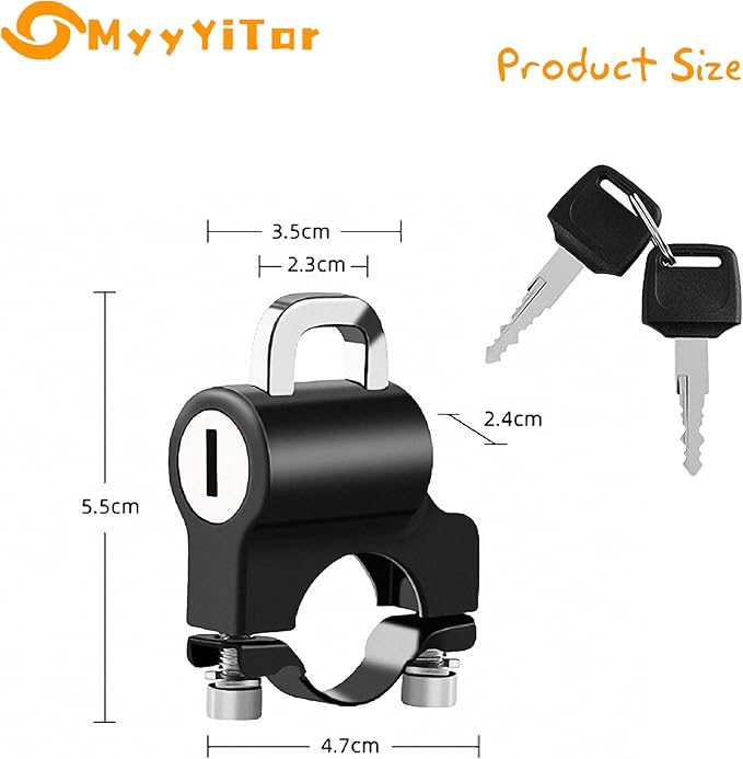Helmet Lock Handle with 2 Keys, 22-26mm Universal Helmet Accessories for Motorbike Scooter Street Bike (Lock & Red Rope)