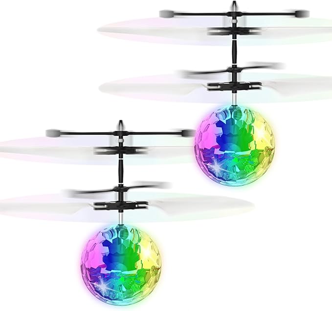 2 Pcs Flying Toy Ball Infrared Induction RC Flying Toy Built-in LED Light Disco Helicopter Shining Colorful Flying Drone Indoor and Outdoor Games Toys for 6 7 8 9 10 Year Old Boys and Girls