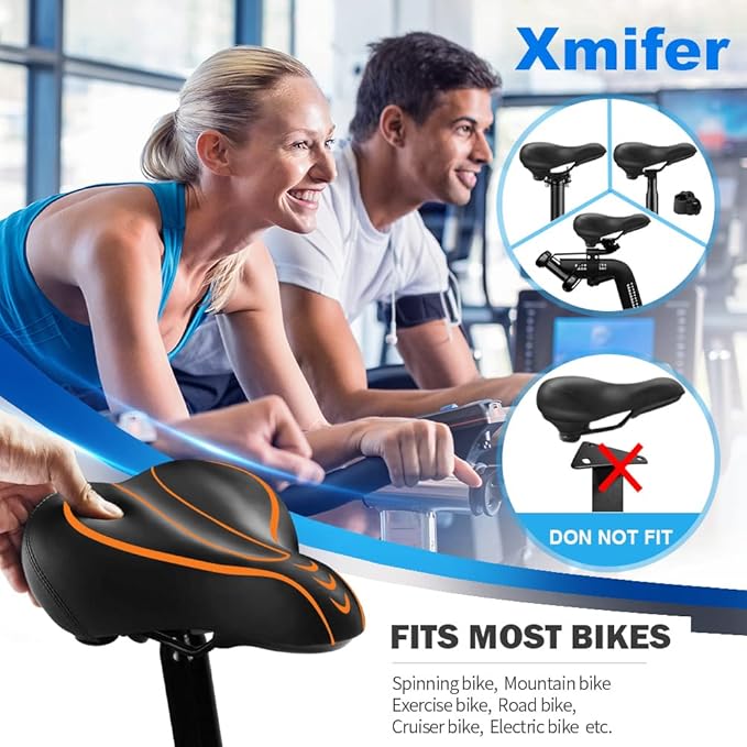 Xmifer Oversized Bike Seat, Comfortable Bike Seat - Universal Replacement Bicycle Saddle - Waterproof Leather Bicycle Seat with Extra Padded Memory Foam - Bicycle Seat for Men/Women