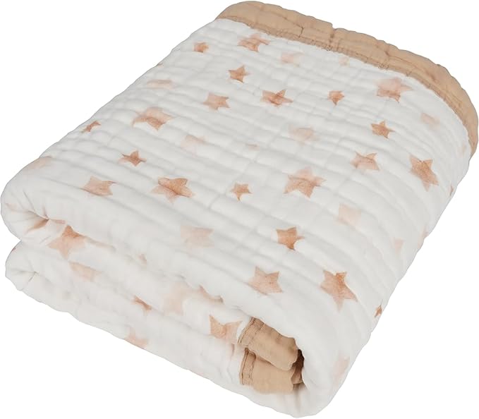 Organic Cotton Muslin Baby Blanket for Boys and Girls - Luxurious Soft Toddler Quilt for Swaddling - Gender Neutral Blanket - Baby and Toddler Gift - Neutral Star