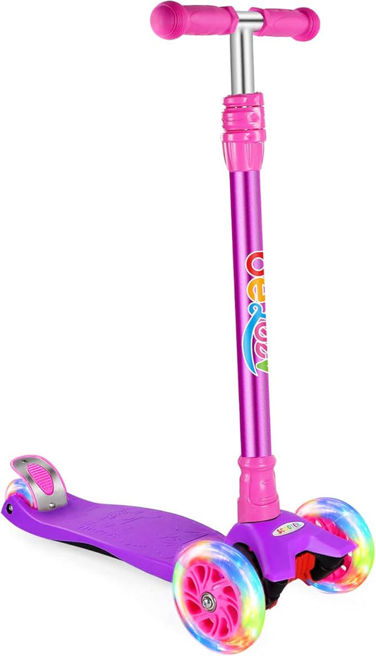 BELEEV Scooters for Kids 3 Wheel Kick Scooter for Toddlers Girls Boys, 4 Adjustable Height, Lean to Steer, Light up Wheels, Extra-Wide Deck, Easy to Assemble for Children Ages 3-12 (Rose Pink)