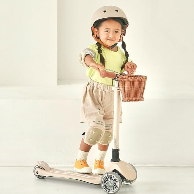 Kick Scooter for Kids Ages 3-10 (Beige/Pink/Navy/White) 3 Wheeled with LED Light-Up Wheels CPSC Certified Foldable and 4 Height Adjustable Toddler Scooters for Boys Girls