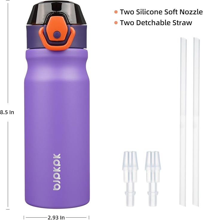 BJPKPK Stainless Steel Insulated Water Bottle with Straw Lid 18oz Reusable Metal Thermal Flask Bottles Keep Cold and Hot,Purple