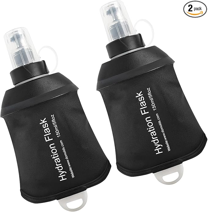 WILDREEDS 150ml Soft Flask, TPU Collapsible Soft Water Bottle for Hydration Pack, Running Vest, Folding Water Bottle for Hiking Cycling Climbing-2Pcs, Black