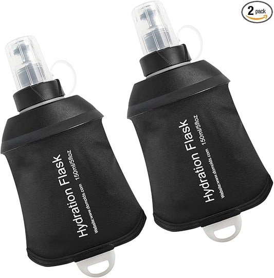 WILDREEDS 150ml Soft Flask, TPU Collapsible Soft Water Bottle for Hydration Pack, Running Vest, Folding Water Bottle for Hiking Cycling Climbing-2Pcs, Black