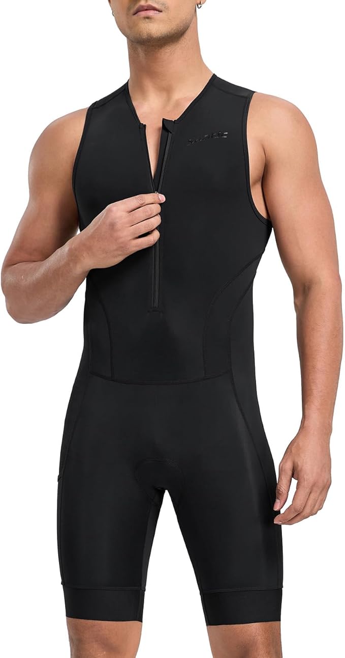 Santic Men's Triathlon Suit Sleeveless Skinsuit Padded Quick-Dry Swim Bike Run with Pockets