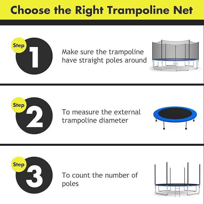 Giantex Trampoline Safety Net, 8 10 12 14 15 16Ft Weather-Resistant Replacement Enclosure Net for Round Frame, with Double-Headed Zippers, Protection Buckles & Enhanced Hook, Poles Not Included
