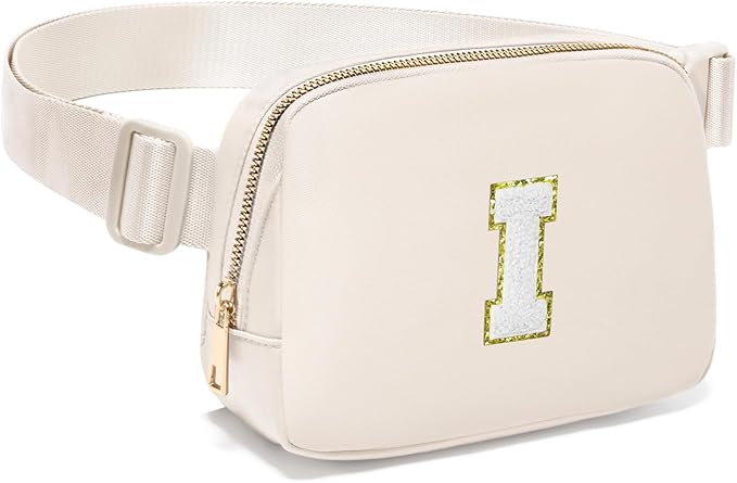 Gitus Birthday Gifts for 8 9 10 11 12 13 Year Old Girls Personalized Fanny Pack Crossbody Bags with Initial Letter Patch Belt Bag for Teen Girls Cute Trendy Stuff Travel Essentials (Ivory-I)