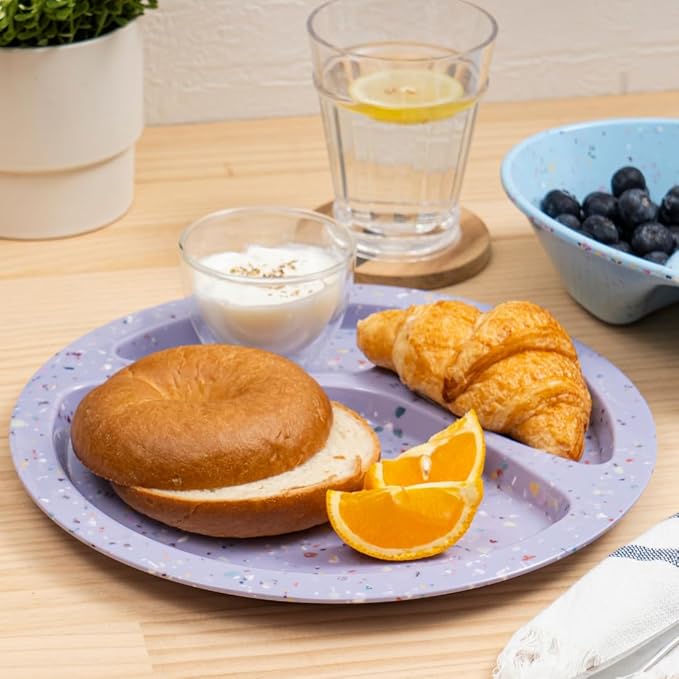 bzyoo 11-Inch Divided Plate Set of 2 – Unbreakable 100% Food Safe Melamine Plate, Dishwasher Safe Portion Control Plate with Dividers for BBQs, Parties