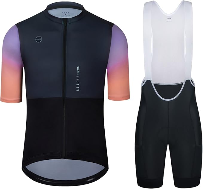 Men's Cycling Jersey Set Cycling Kit Bicycle Jersey Rear Zipper Pocket Bike Bib Shorts with Pockets Race Fit High Density Pad