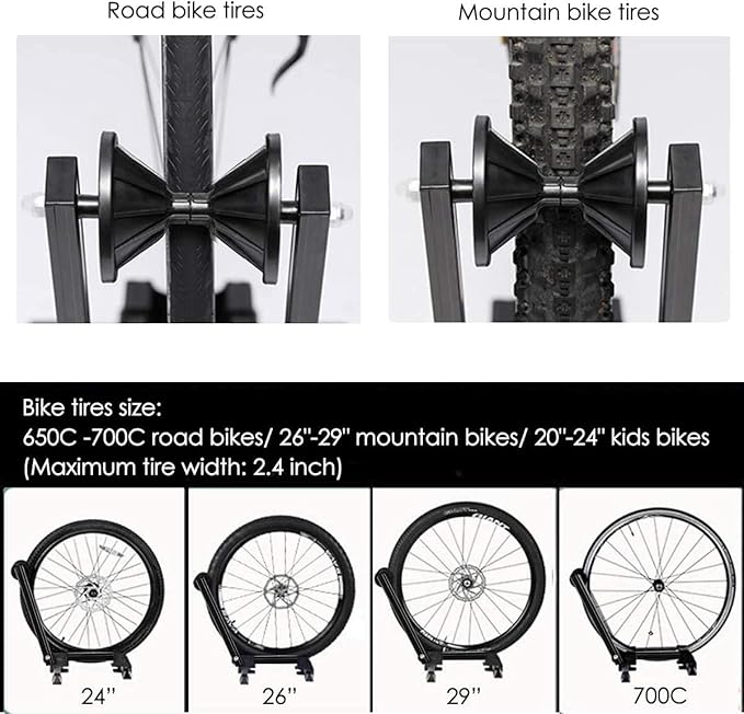 Sports Foldable Alloy Bicycle Stand Bike Floor Parking Rack Steady Wheel Holder Fit 20"-29" BikesIndoor Home Garage Cycling Storage Organizer Cycle Tires Rack Holder for Mountain and Road Bike