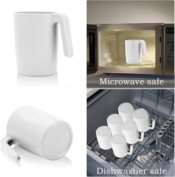 Homienly Wheat Straw Coffee Mugs Set of 6, Lightweight and Unbreakable Coffee Mugs with Handles, Alternatives to Plastic Coffee Mug, Microwave and Dishwasher Safe Cups for Kitchen, Tea - White