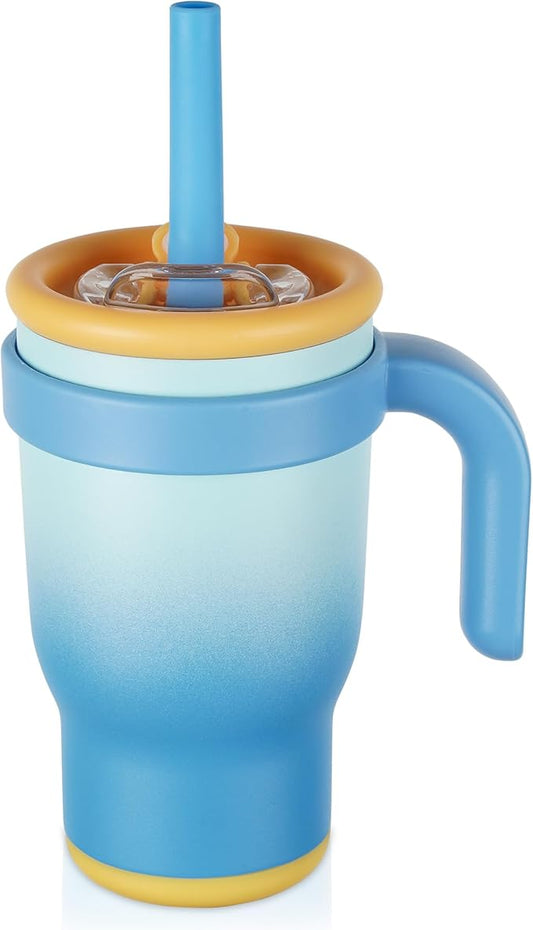 14oz Toddler Sippy Cup Vacuum Insulated Stainless Steel Kids Cup with Handle, Spill-Proof Straw, Leak-Proof Travel Cup for Home or On-the-Go