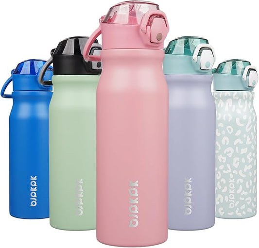 BJPKPK Water Bottle With Straw 25oz Insulated Water Bottles Reusable Stainless Steel Metal Thermo With Leak Proof Lockable Lid And Carry Handle,Light Pink