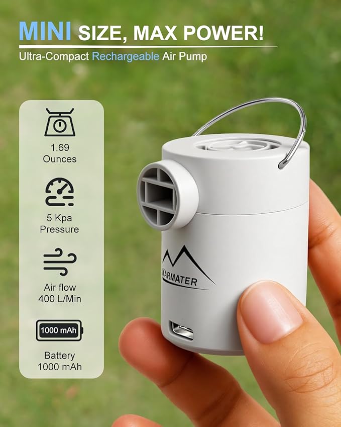 Portable Pool Inflatable Air Pump - 5kPa Upgrade Electric Camping Travel Vacuum Mini Inflator Pump for Inflatables - Battery Mattress Bed Small Float Pumps - Tiny Rechargeable Pumps for Storage Bags