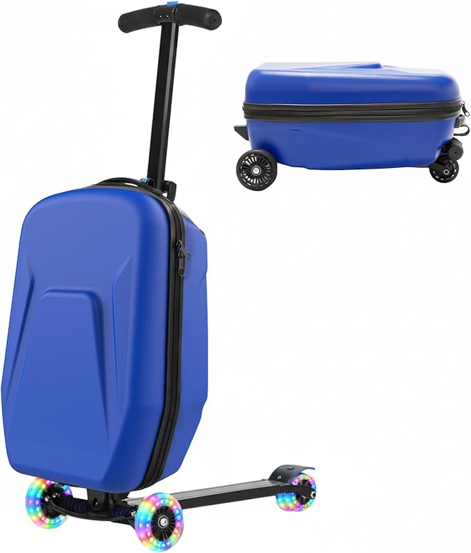 20" Hardshell Scooter Suitcase for Kid & Adult Foldable 2 in 1 Ride on Carry on Travel Trolley Scooter Luggage With Wheels