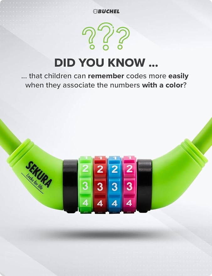 Bike Locks Cable for Kids - Colorful & Keyless - Secure Your Child's Bike - Easy-to-Use Bicycle Accessory, High Security 5 Digit Resettable Combination Coiling Bicycle Lock, Anti Theft
