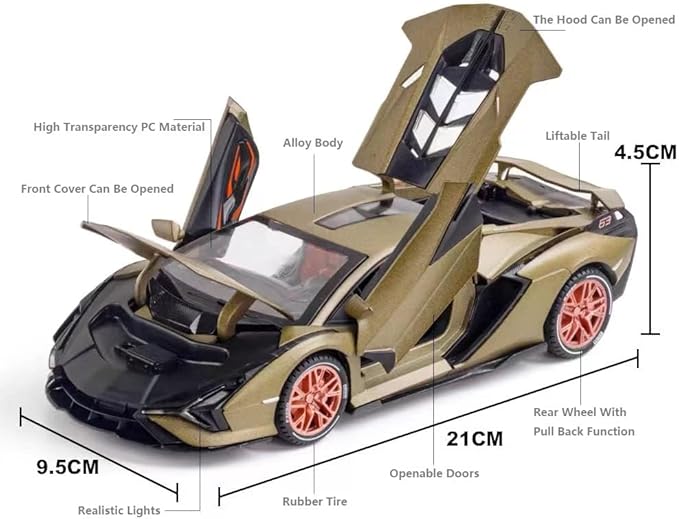 SASBSC Lamb Toy Cars Sian Diecast Metal Model Car with Light and Sound Fkp3 Pull Back Car Toys for 3+ Year Old Boys (Green-1 24)