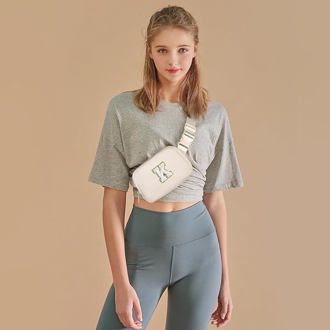 Gitus Birthday Gifts for 8 9 10 11 12 13 Year Old Girls Personalized Fanny Pack Crossbody Bags with Initial Letter Patch Belt Bag for Teen Girls Cute Trendy Stuff Travel Essentials (Ivory-K)