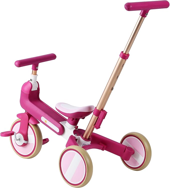 WEEROCK 6 in 1 Toddler Tricycle Fold Up Kid Tricycles with/Without Parent Steering Push Handle Boys Girls Balance Bike for 1-6 Years Old Toy Gift, Purple