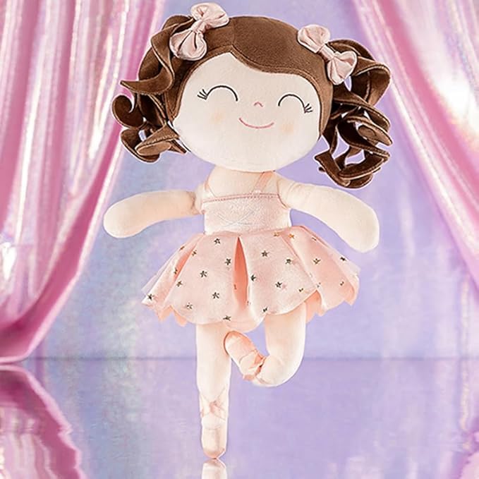 Gloveleya Baby Dolls Soft Snuggly Curly Hair Ballerina Doll First Baby Girl Gifts Plush Ballet Doll with Lace Mesh Dress Pink Ballerina Series