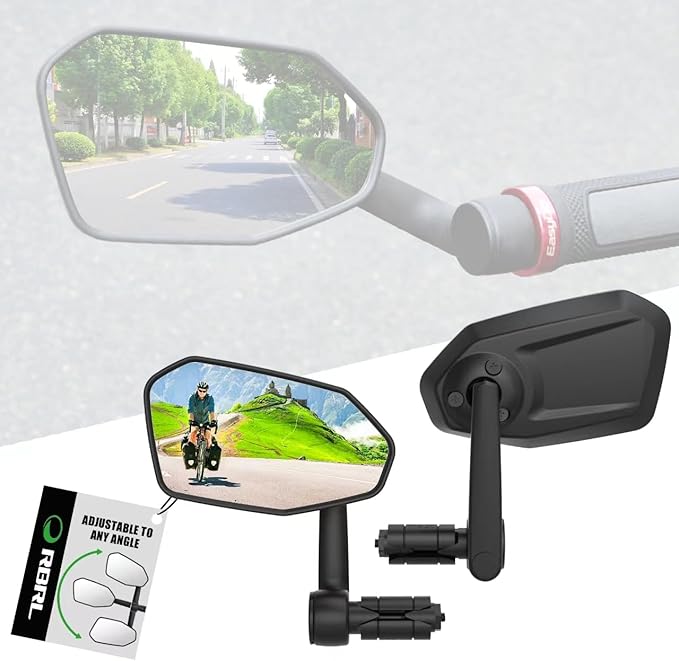 RBRL Bicycle Mirror, Extra Large Bike Mirror, 360° Adjustable Shatterproof and Durable Bar End Rear View Mirror Bi, Bicycle Side Mirror for E-Bike (Set)