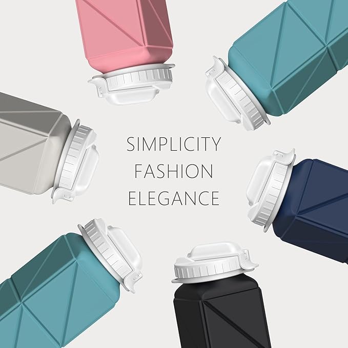 Collapsible Water Bottles 20.6oz 2 Pack, Silicone Foldable Portable Water Bottle, Lightweight Reusable Leakproof for Travel Camping Hiking Cycling Yoga Sports Outdoor (Blue+DarkBlue)