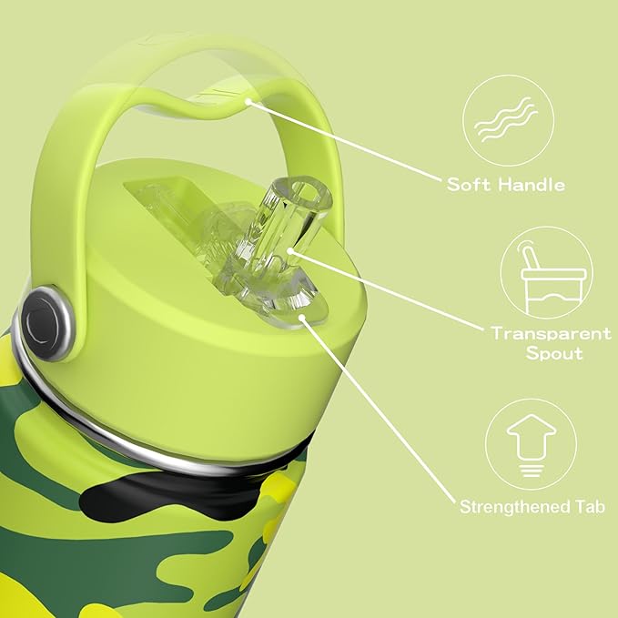 OISIZ Kids Water Bottle with Straw Lid 14oz, Vacuum Insulated 316 Stainless Steel Water Bottles for Kids for School, Leakproof Water Bottle, BPA Free and Keep Cold for 24 Hours