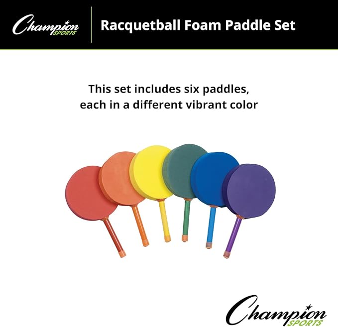 Champion Sports 7-inch Racquetball Foam Paddle Set of 6 - Assorted Colors