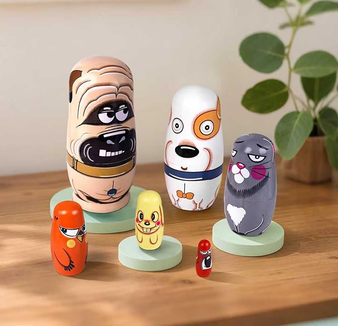 Nesting Dolls, Animal Nesting Easter Eggs Toys, Wooden Matryoshka Dolls for Kids (Cute Dog)
