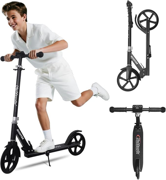 Nattork Scooter for Kids Age 6+, Teens and Adults- Adjustable Height Folding Kick Scooter with Large Sturdy Wheels for a Smooth Ride, Lightweight, Anti-Shock Suspension for Boys and Girls