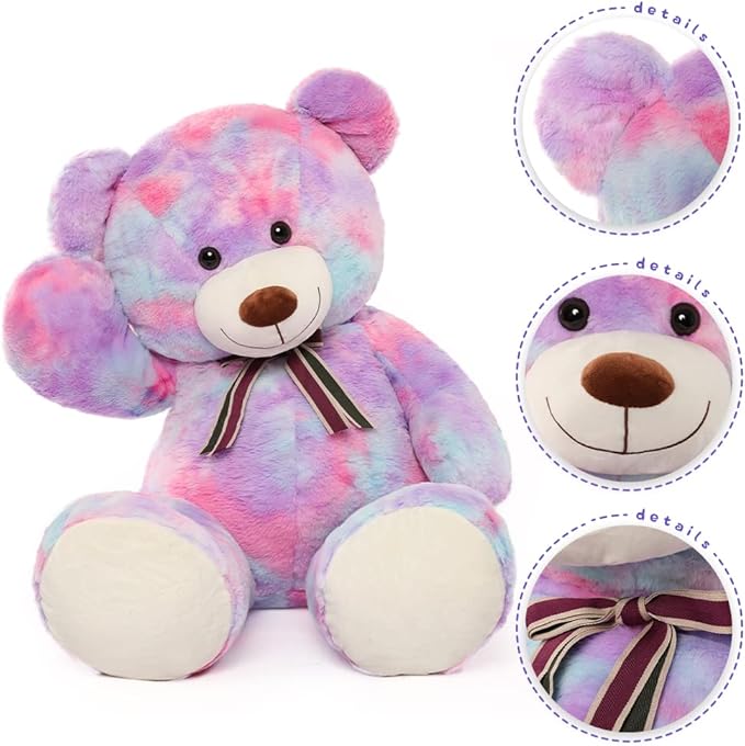 Tezituor 40in Giant Teddy Bear,Big Stuffed Animal Plush Toys,Rainbow Purple Soft Bear Plushie Gifts for Adult & Kids Boys Girls Baby Shower Party,Valentine, Christmas, Birthday