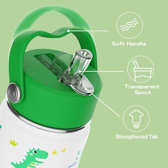 OISIZ Kids Water Bottle with Straw Lid 14oz, Vacuum Insulated 316 Stainless Steel Water Bottles for Kids for School, Leakproof Water Bottle, BPA Free and Keep Cold for 24 Hours