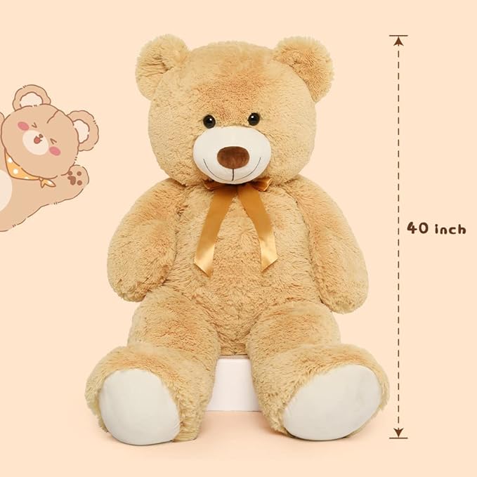 Tezituor 40in Giant Teddy Bear,Big Bear Stuffed Animal Plush,Large Light Brown Cuddly Bears Plush Toys, Gifts for Adult & Grils Boys Kids Girlfriend Baby Shower Party,Valentine, Christmas, Birthday