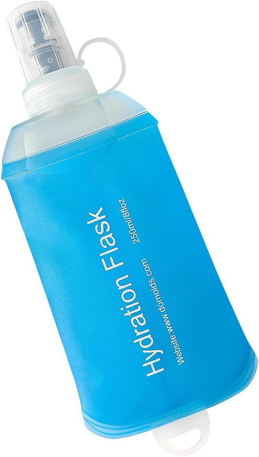 WILDREEDS 250ml Soft Flask, TPU Collapsible Soft Water Bottle for Hydration Pack, Running Vest, Folding Water Bottle for Hiking Cycling Climbing-1Pcs, Blue