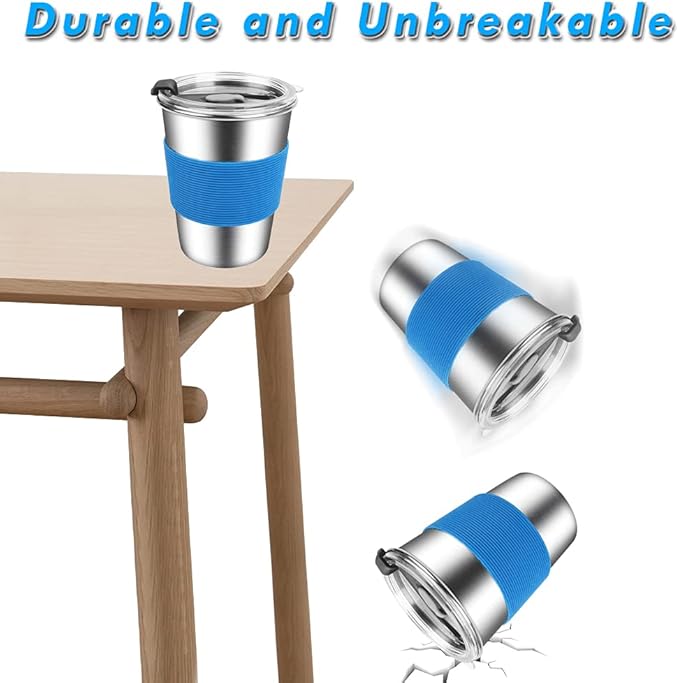 ShineMe Kids Cups with Straws and Lids, 12oz Kids Metal Drinking Glasses with Spill Proof Lids & Silicone Straws, Stainless Steel Reusable Water Tumblers for Children and Adults (5pack)