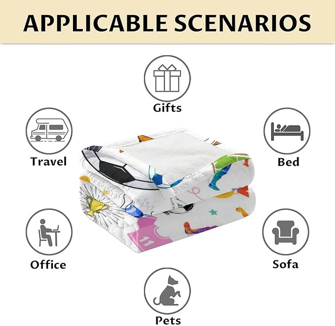 Soccer Blanket for Soccer Lovers - 60x80 Inches Twin Size - Soft Fuzzy Cozy Throws Gifts for Team Players - Colorful Sports Throw Blanket for Couch, Living Room & Bed