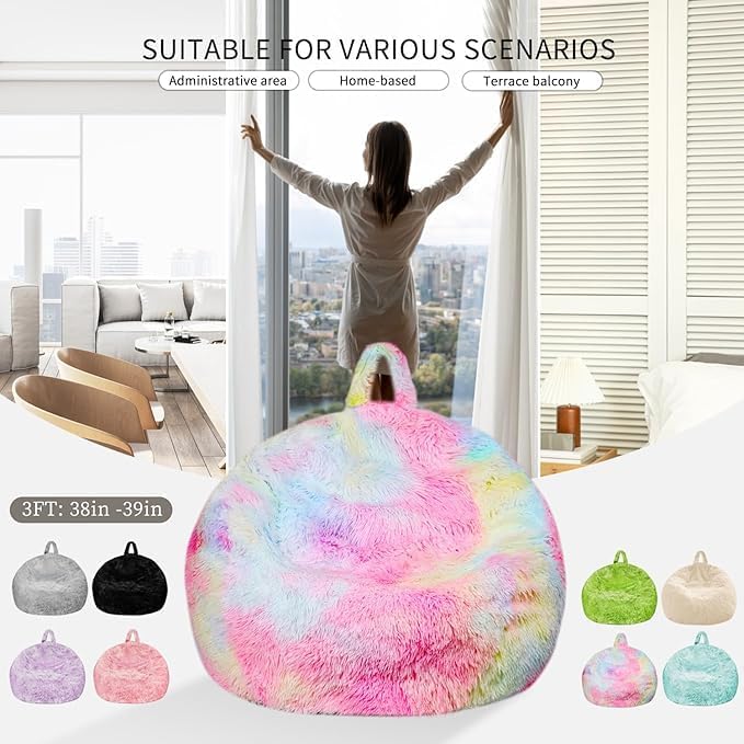 Fluffy Faux Fur Bean Bag Chair for Living Room, Bean Bag Chairs for Kids/Teens,Premium Furry Anti-Slip Bean Bag for Organizing Plush Toys
