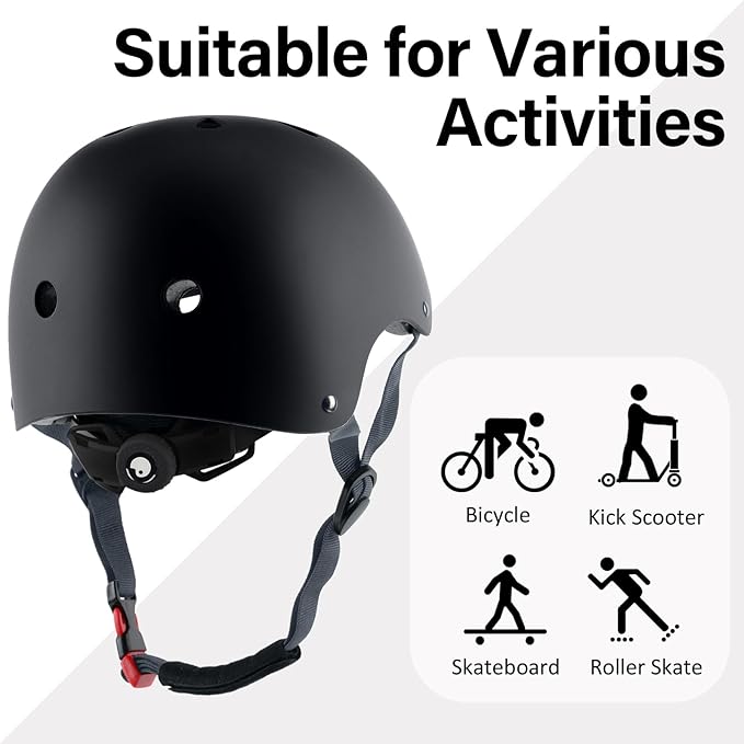 Skateboard Bike Helmet, Lightweight Adjustable, Multi-Sport for Bicycle Skate Scooter, 3 Sizes for Adult Youth & Kids